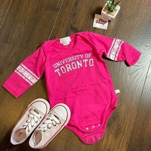 EUC University of Toronto Pink White Varsity Onesie Snap Bottom 6 Mo